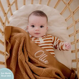 Tan Brown Personalised Diamond Knit Baby Blanket