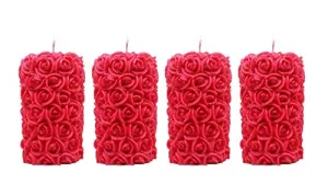 The Decor Affair 4-Piece Rose Designer Pillar Scented Candle Collection - Enchanting Fragrance and Lasting Elegance.