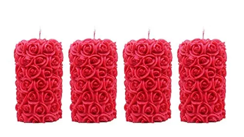 The Decor Affair 4-Piece Rose Designer Pillar Scented Candle Collection - Enchanting Fragrance and Lasting Elegance.