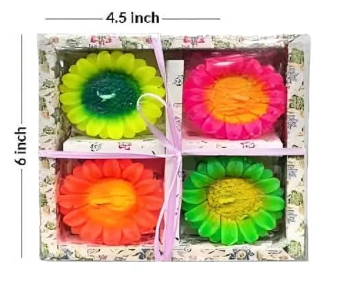 The Decor Affair Sunflower Wax Candles, 4-Piece Set of Exquisite Flower Shaped Diyas/Candles for Home Decor, Ideal for Diwali and New Year Gifting.