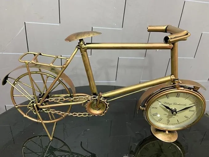 The Handicraft Store Rajasthani Antique Cycle Clock for Office Desk, Bedroom, Living Room, Bedroom. Size- 36 X 21 Cm