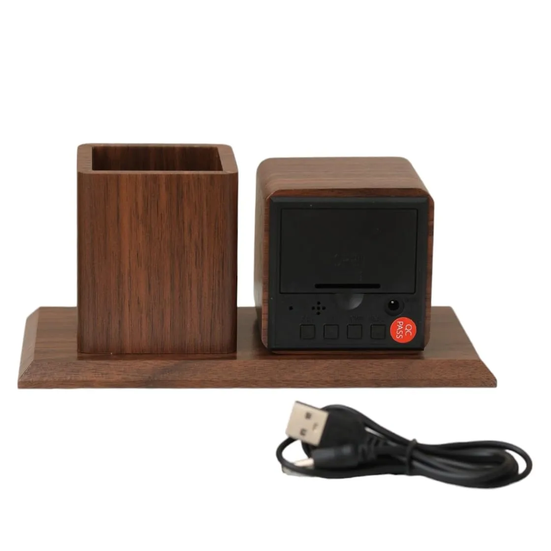 The Procure Store Wooden Digital Clock with Pen Holder- Brown