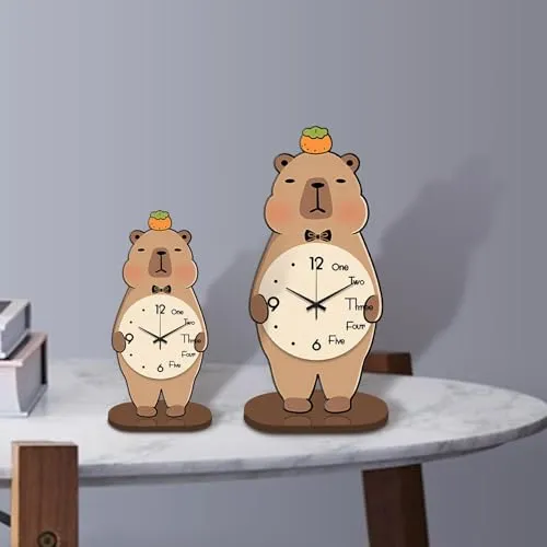 THE STYLE SUTRA® Capybara Table Clock Wood Cute Desktop Ornament for Office Bedroom Fireplace S