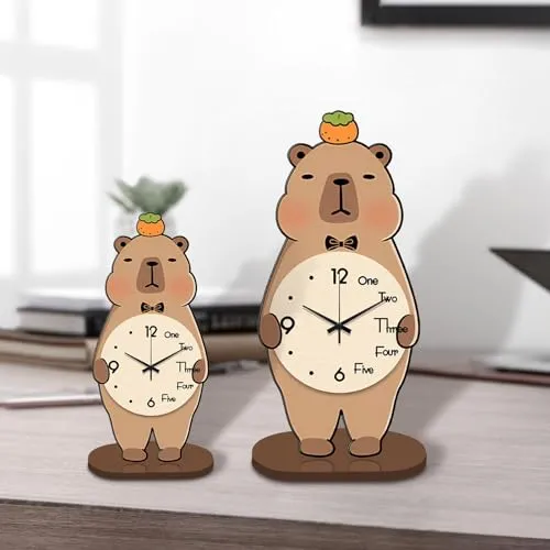 THE STYLE SUTRA® Capybara Table Clock Wood Cute Desktop Ornament for Office Bedroom Fireplace S