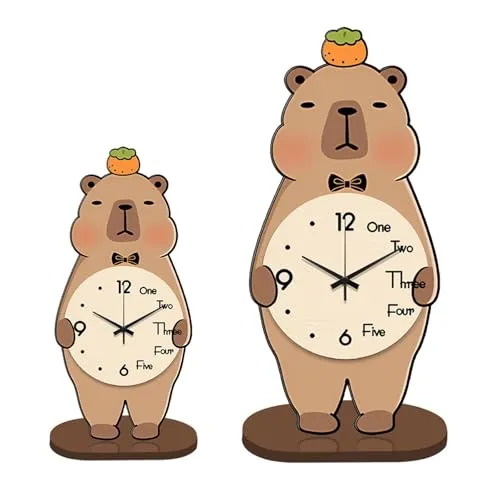 THE STYLE SUTRA® Capybara Table Clock Wood Cute Desktop Ornament for Office Bedroom Fireplace S