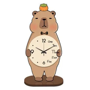 THE STYLE SUTRA® Capybara Table Clock Wood Cute Desktop Ornament for Office Bedroom Fireplace S