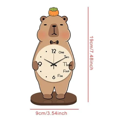 THE STYLE SUTRA® Capybara Table Clock Wood Cute Desktop Ornament for Office Bedroom Fireplace S