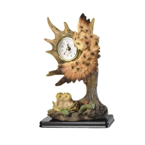 THE STYLE SUTRA® Vintage Table Clock Collection Cute Statue for Apartment Bedroom Dining Room Owls