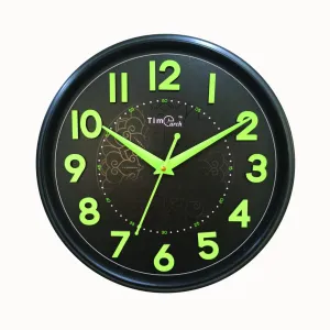 Timearch Black Night Glow Curved Glass Quartz Wall Clock (25 Cm X 25 Cm) - Analog