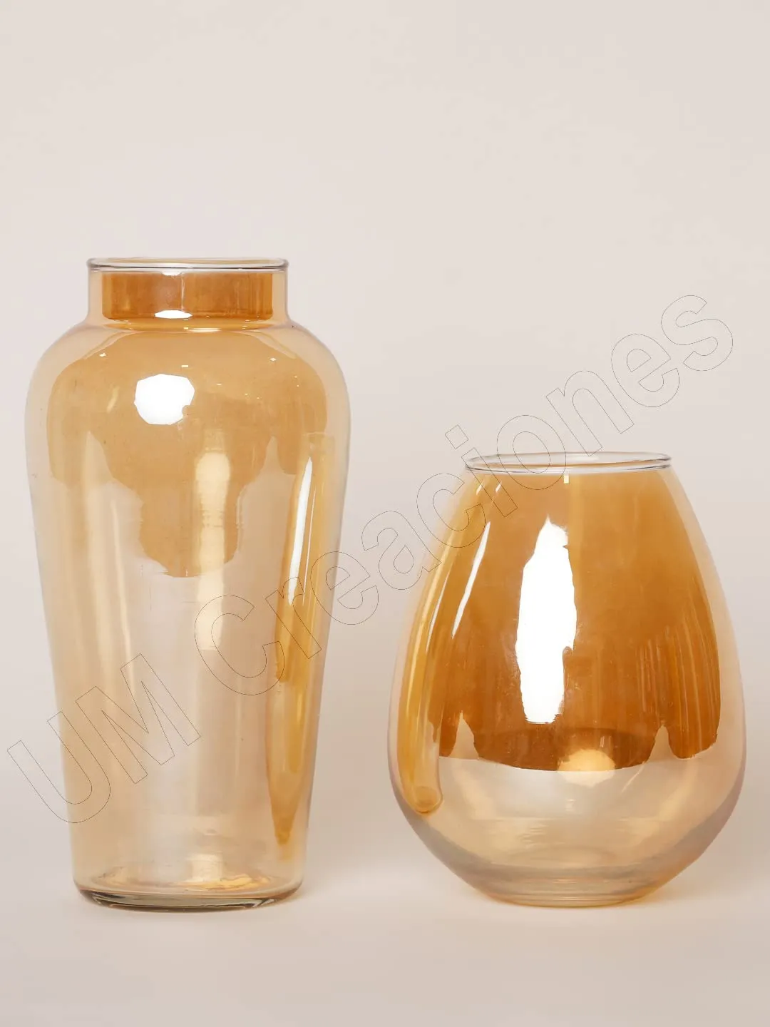 UM Creaciones Amber Flower Glass Modern Vase Set Perfect For Wedding & Home Decorative For Home Decor Living Room Office And Place Settings (Set Of 2)