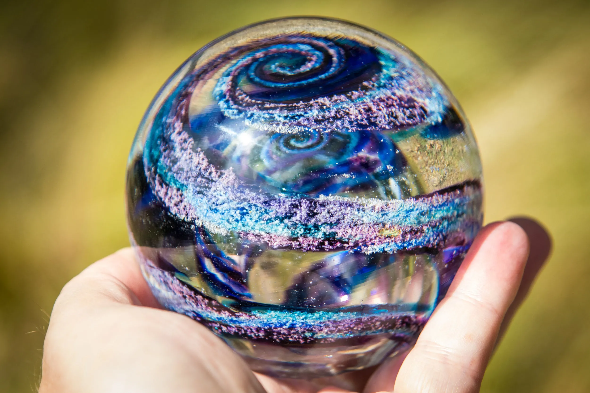 Vibrant Memorial Helix Orb with Cremains