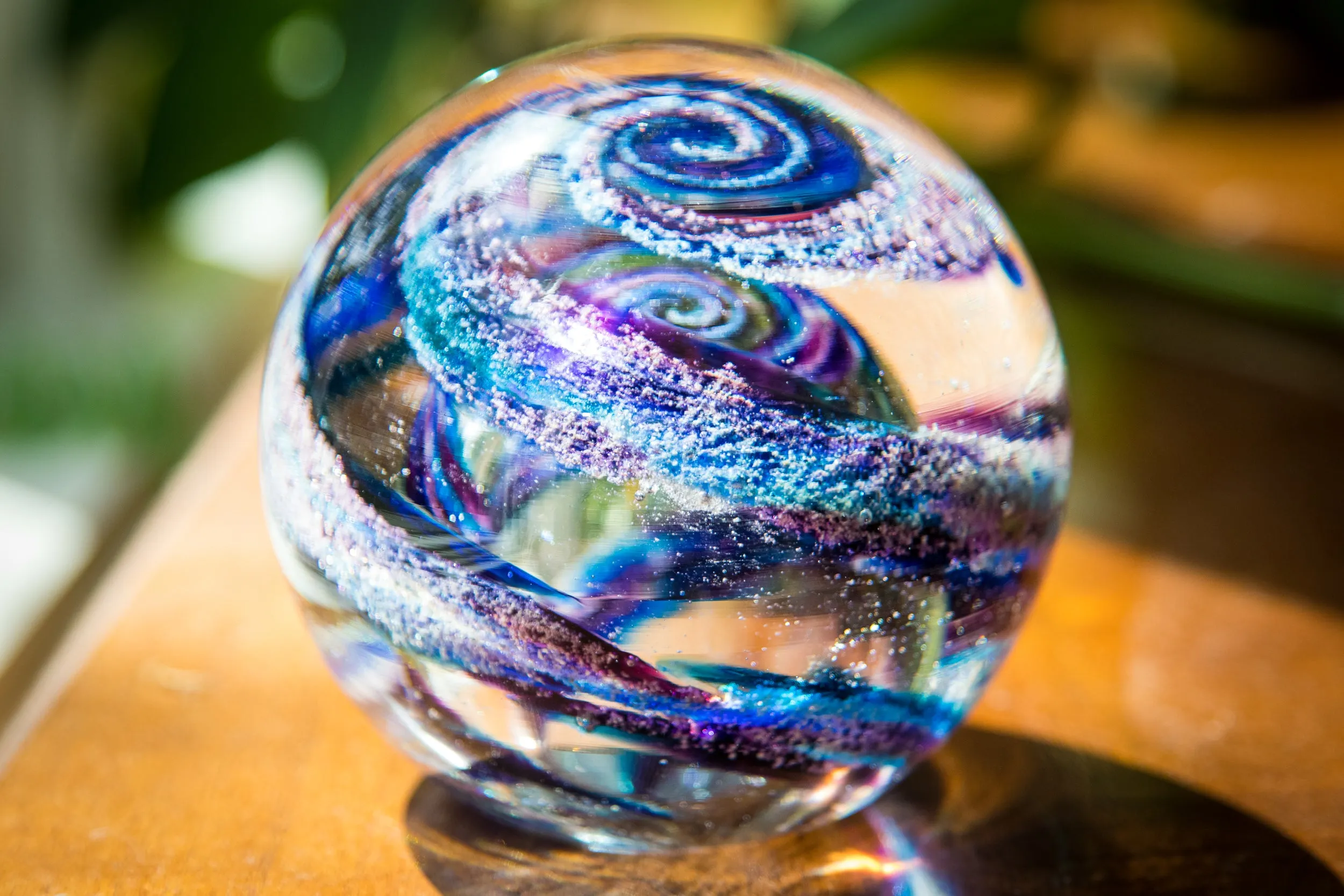 Vibrant Memorial Helix Orb with Cremains