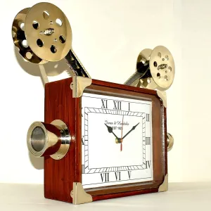 Vintage Style Projector Camera Table Desk Clock Wooden Home Décor