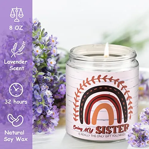 WATINC Jar Candles Gifts for Sister Lavender Scented Candle Soul Sister Gifts from Sister 32H Burning 10oz Natural Soy Wax Stress Relief Aromatherapy Candle for Home Bedroom Birthday Party Supplies