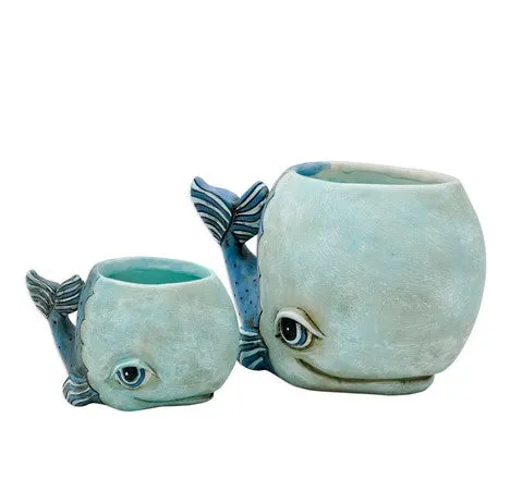 Whale Resin Pot Planter | Assorted Sizes | Grey or Blue